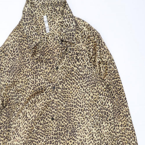 Zara Womens Brown Animal Print Polyester Tunic Button-Up Size XS Collared