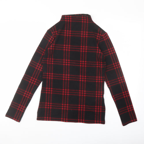 Oasis Womens Black Plaid Polyester Basic Blouse Size S Mock Neck