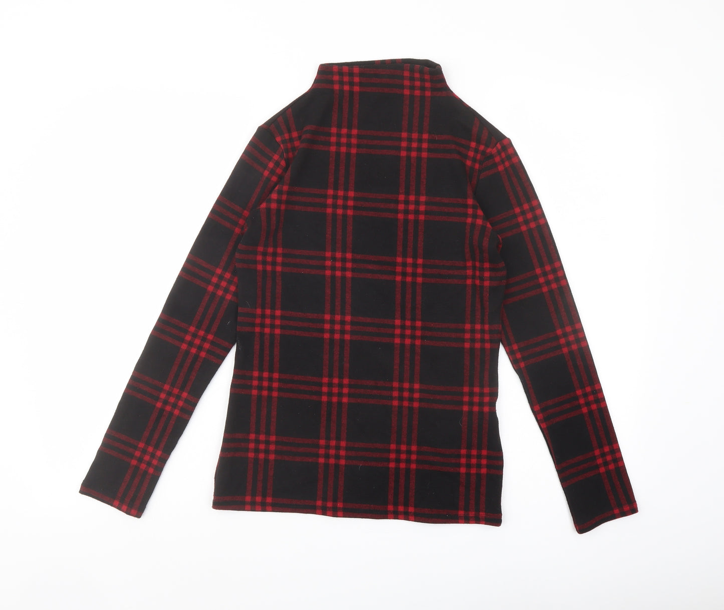 Oasis Womens Black Plaid Polyester Basic Blouse Size S Mock Neck