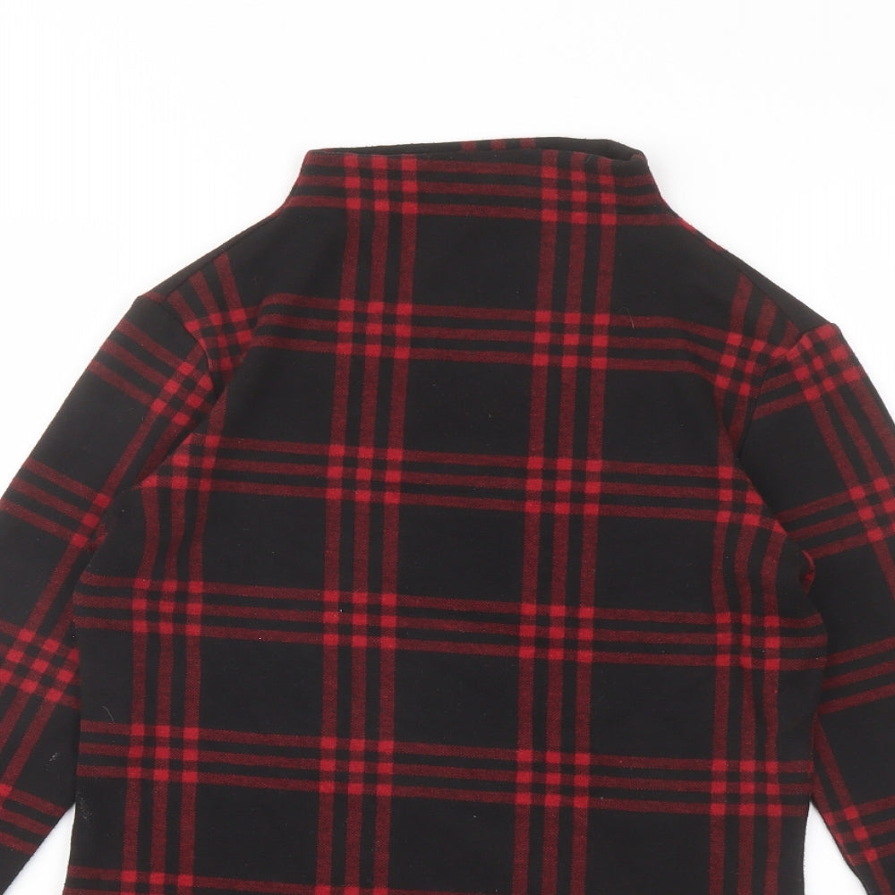 Oasis Womens Black Plaid Polyester Basic Blouse Size S Mock Neck