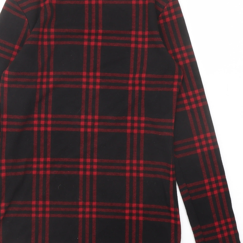 Oasis Womens Black Plaid Polyester Basic Blouse Size S Mock Neck