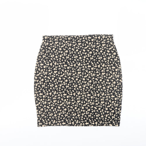New Look Womens Black Floral Cotton Mini Skirt Size 10