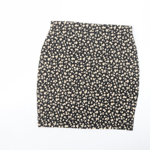 New Look Womens Black Floral Cotton Mini Skirt Size 10