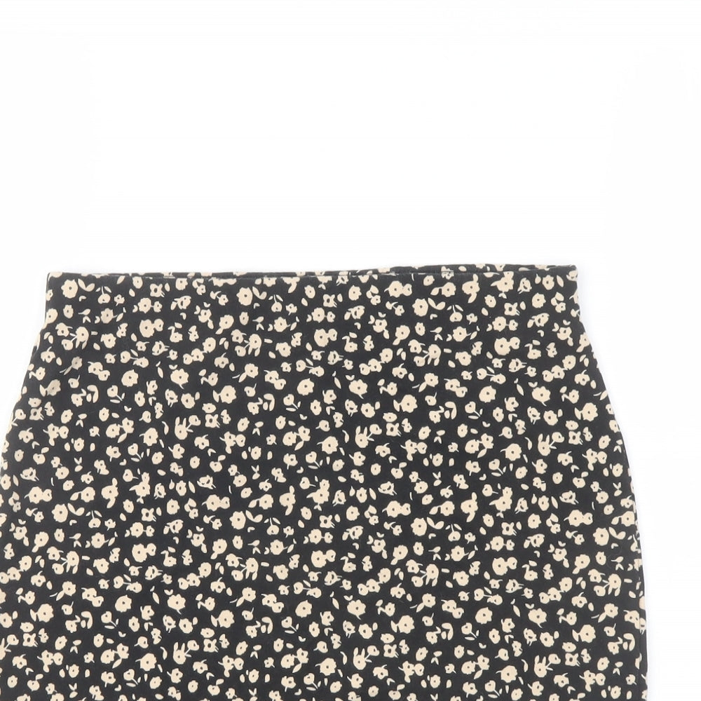 New Look Womens Black Floral Cotton Mini Skirt Size 10