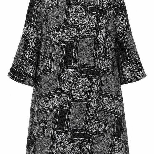 Marks and Spencer Womens Black Geometric Viscose A-Line Size 14 Round Neck Button