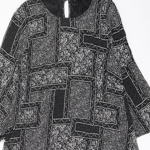 Marks and Spencer Womens Black Geometric Viscose A-Line Size 14 Round Neck Button
