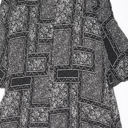 Marks and Spencer Womens Black Geometric Viscose A-Line Size 14 Round Neck Button
