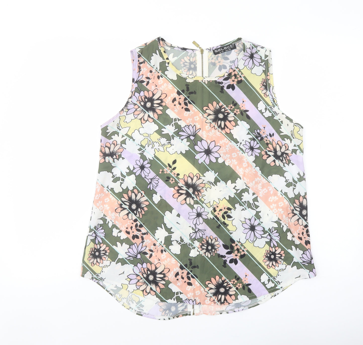 Select Womens Multicoloured Floral Polyester Basic Blouse Size 12 Round Neck