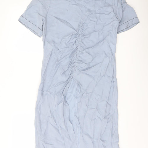 Zara Womens Blue Cupro Shift Size S Round Neck Zip