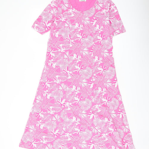 Damart Womens Pink Floral Polyester A-Line Size 10 Round Neck Pullover