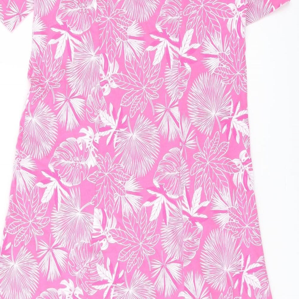 Damart Womens Pink Floral Polyester A-Line Size 10 Round Neck Pullover