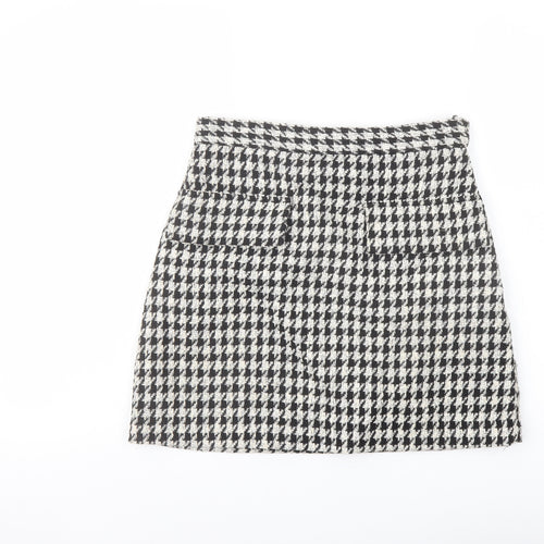 H&M Womens Beige Geometric Polyester A-Line Skirt Size 10 Zip
