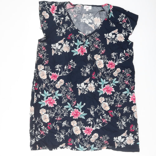 Klass Womens Blue Floral Viscose Basic Blouse Size L V-Neck