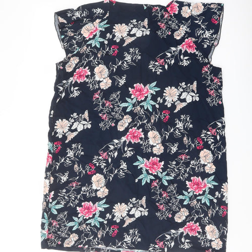 Klass Womens Blue Floral Viscose Basic Blouse Size L V-Neck