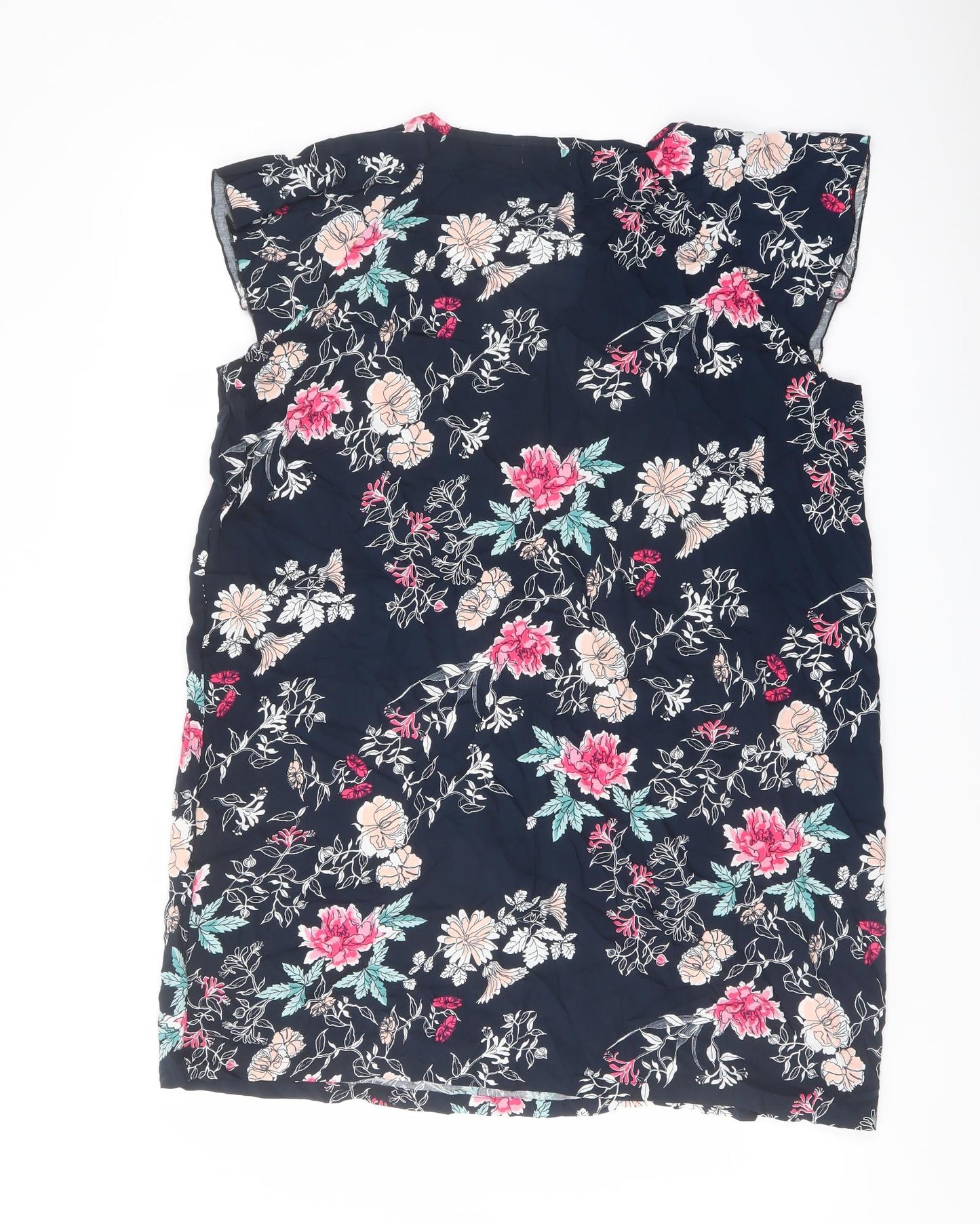 Klass Womens Blue Floral Viscose Basic Blouse Size L V-Neck