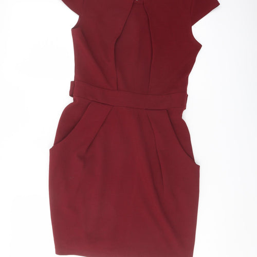 Vouley Vous Womens Red Polyester Mini Size 10 Round Neck Zip