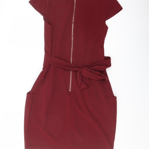 Vouley Vous Womens Red Polyester Mini Size 10 Round Neck Zip