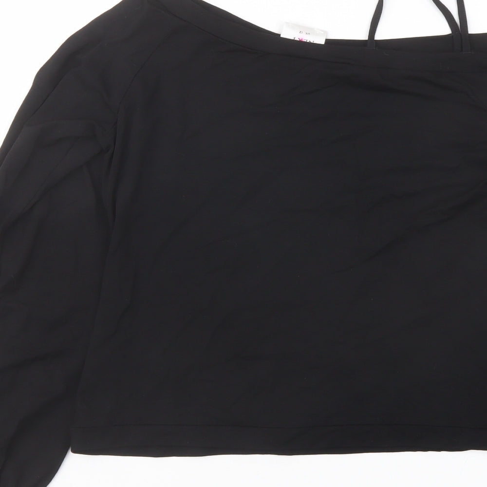 NEXT Womens Black Viscose Basic Blouse Size 12 Off the Shoulder