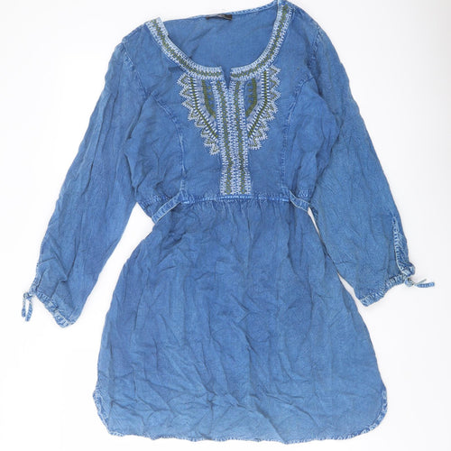 Klass Womens Blue Viscose A-Line Size 14 Round Neck Pullover