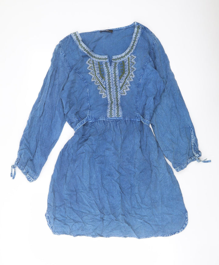 Klass Womens Blue Viscose A-Line Size 14 Round Neck Pullover
