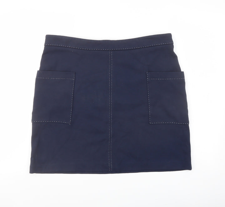 NEXT Womens Blue Viscose A-Line Skirt Size 16 Zip