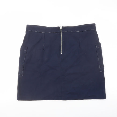 NEXT Womens Blue Viscose A-Line Skirt Size 16 Zip