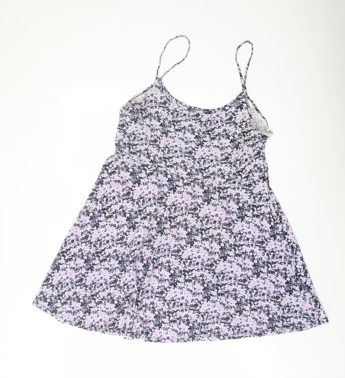 H&M Womens Purple Floral Cotton A-Line Size L Round Neck Pullover