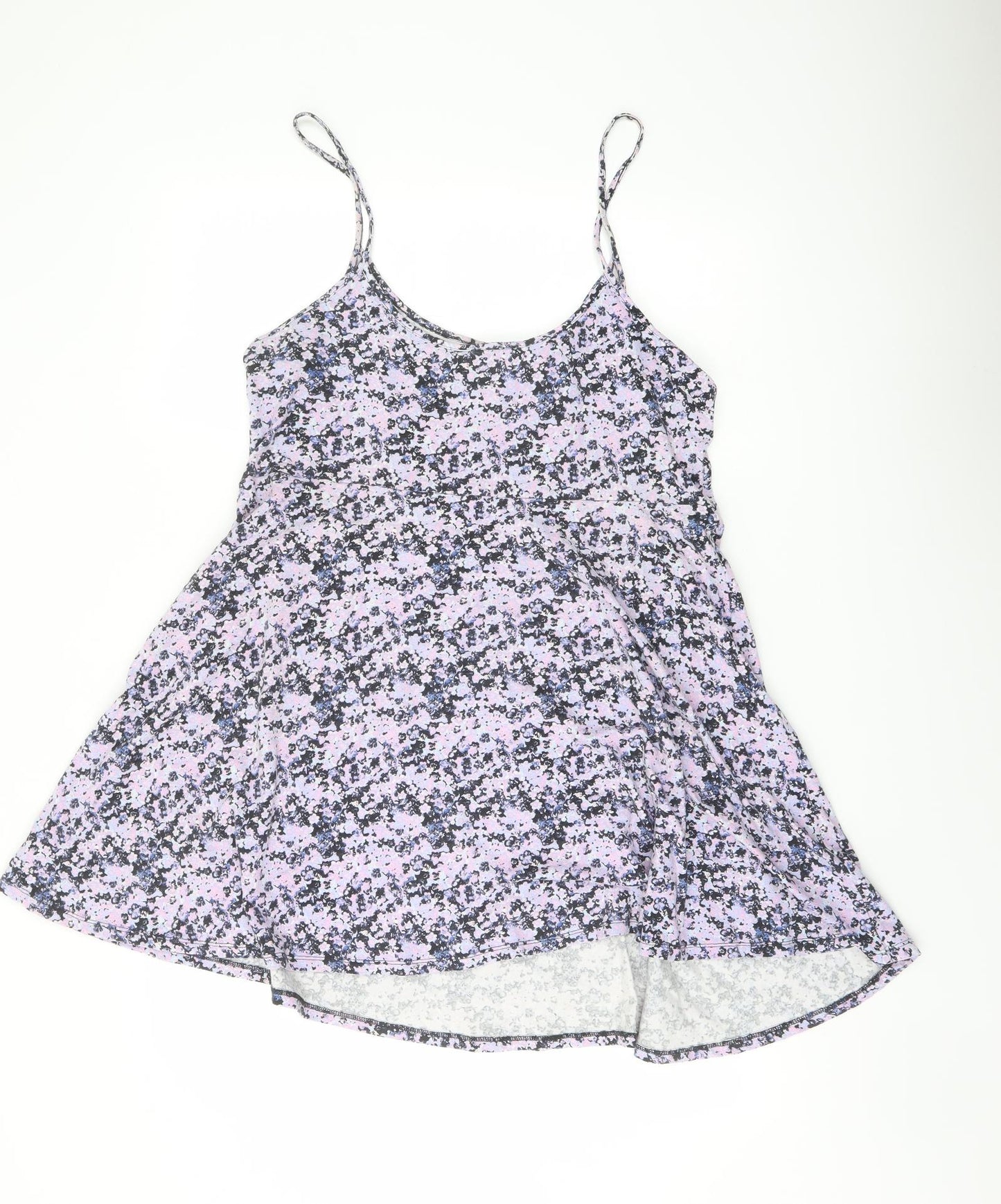 H&M Womens Purple Floral Cotton A-Line Size L Round Neck Pullover