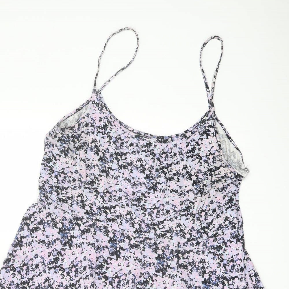 H&M Womens Purple Floral Cotton A-Line Size L Round Neck Pullover