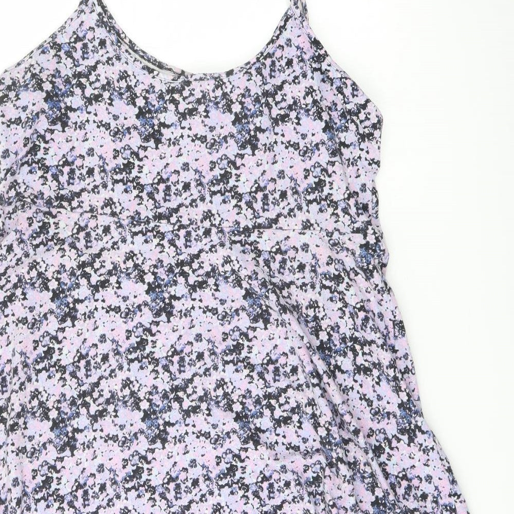 H&M Womens Purple Floral Cotton A-Line Size L Round Neck Pullover
