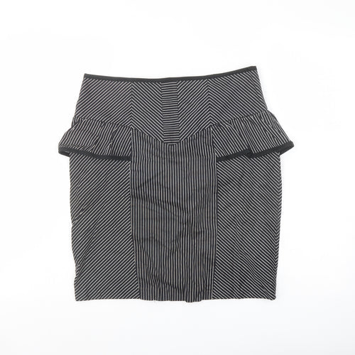 New Look Womens Black Striped Cotton A-Line Skirt Size 10 Zip
