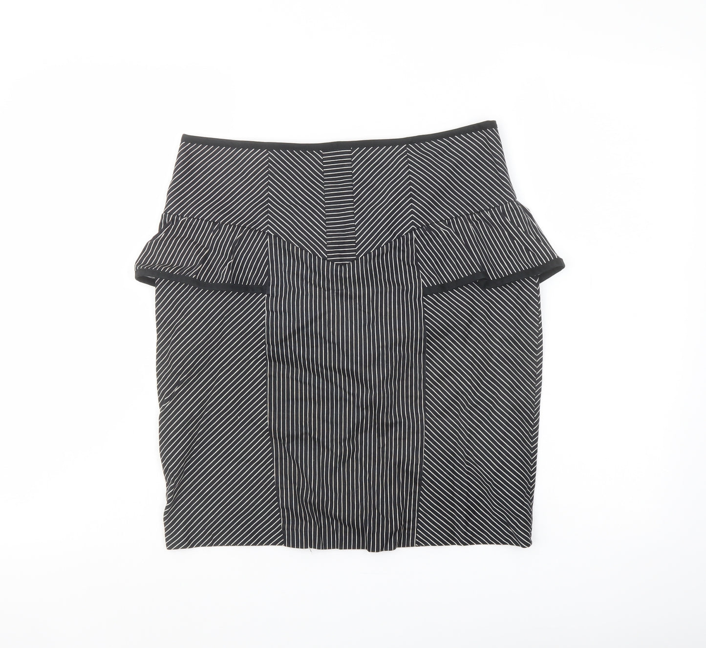 New Look Womens Black Striped Cotton A-Line Skirt Size 10 Zip