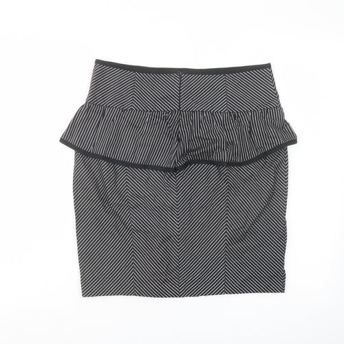 New Look Womens Black Striped Cotton A-Line Skirt Size 10 Zip