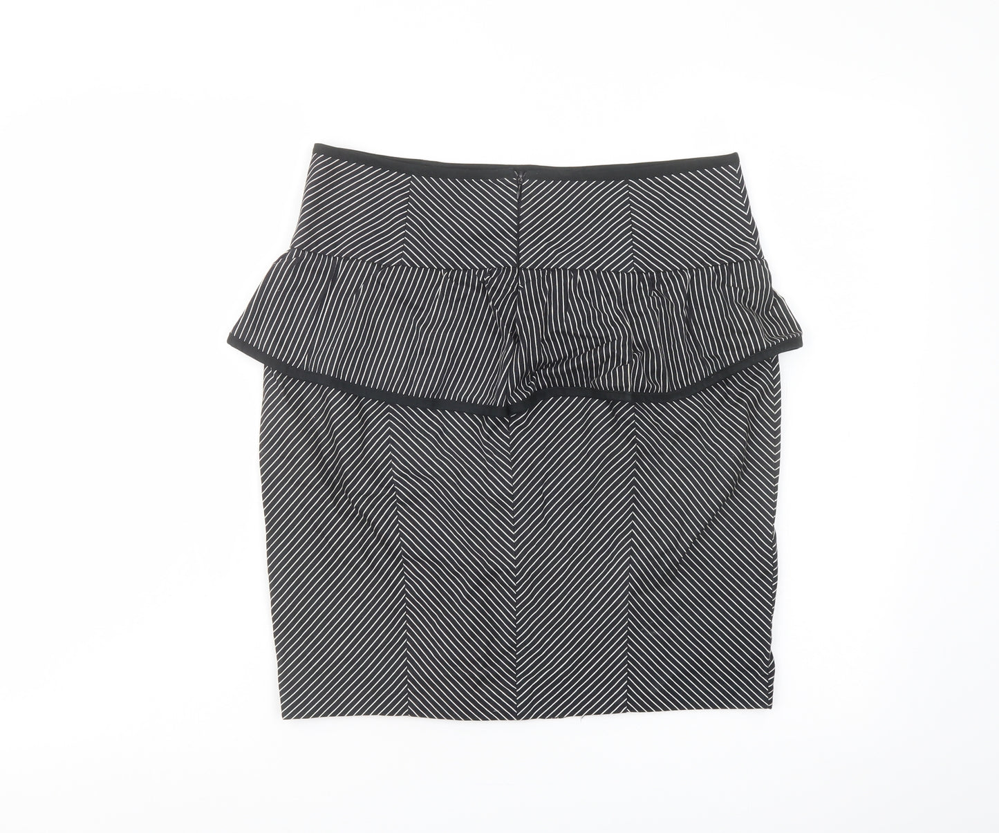 New Look Womens Black Striped Cotton A-Line Skirt Size 10 Zip