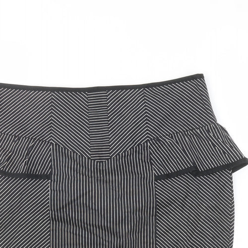 New Look Womens Black Striped Cotton A-Line Skirt Size 10 Zip