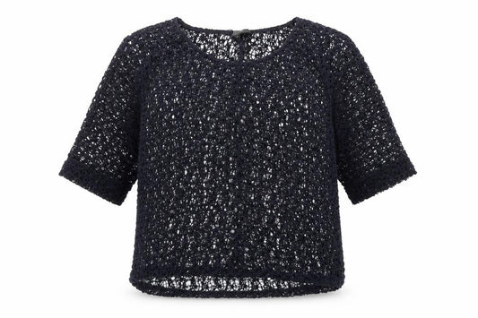 Front view of Next# women’s blue cotton basic blouse, size UK 12, boat neck