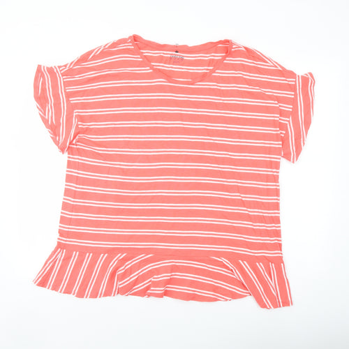 Lands' End Womens Orange Striped Cotton Basic T-Shirt Size XL Round Neck