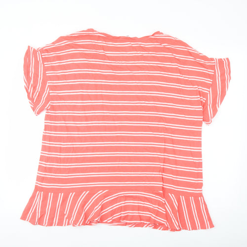 Lands' End Womens Orange Striped Cotton Basic T-Shirt Size XL Round Neck