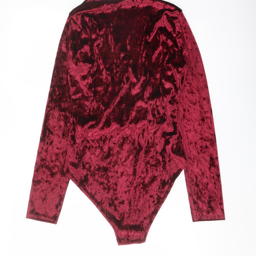 Boohoo Womens Red Polyester Bodysuit One-Piece Size 10 Snap