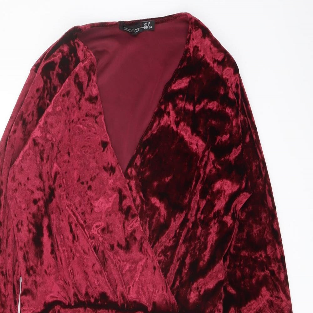 Boohoo Womens Red Polyester Bodysuit One-Piece Size 10 Snap