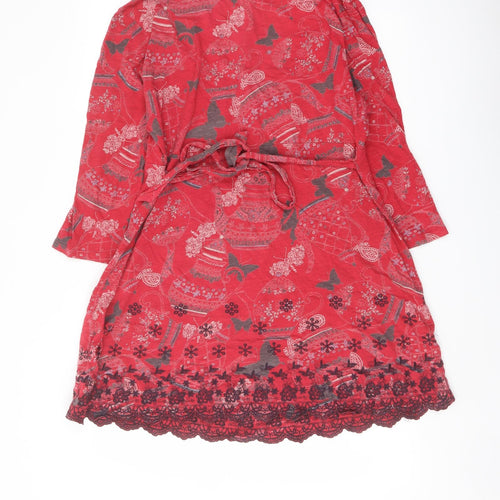 White Stuff Womens Red Geometric Cotton A-Line Size 14 Boat Neck Button