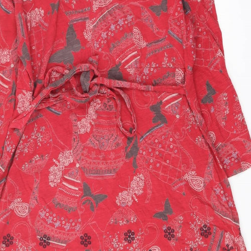 White Stuff Womens Red Geometric Cotton A-Line Size 14 Boat Neck Button