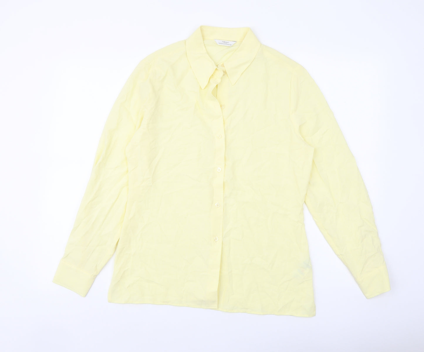 Marks and Spencer Womens Yellow Viscose Basic Button-Up Size 12 Collared