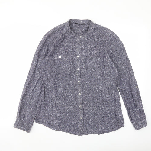 Marks and Spencer Womens Grey Geometric Cotton Basic Button-Up Size 12 Round Neck