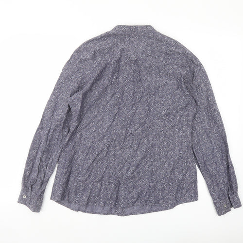 Marks and Spencer Womens Grey Geometric Cotton Basic Button-Up Size 12 Round Neck