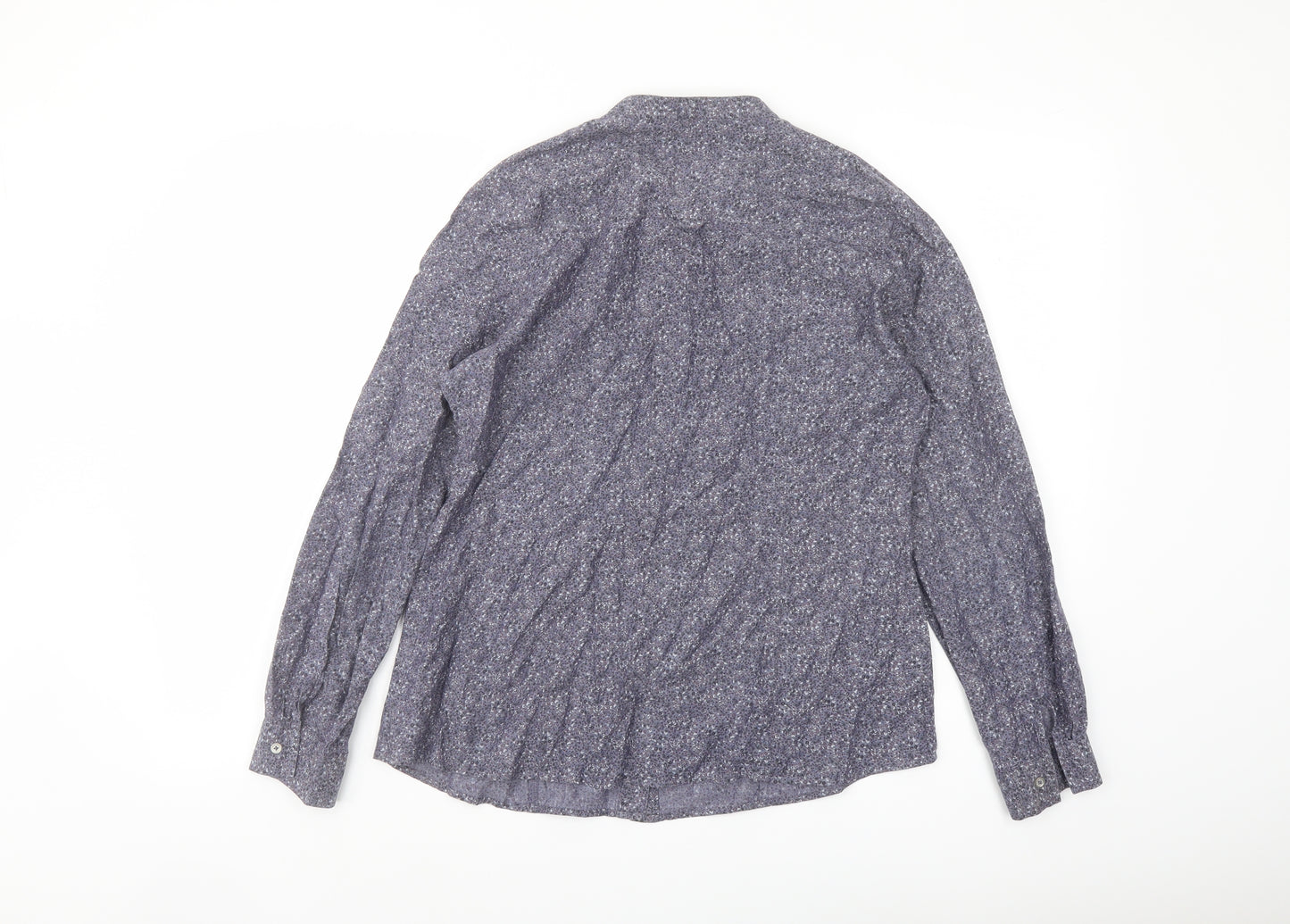 Marks and Spencer Womens Grey Geometric Cotton Basic Button-Up Size 12 Round Neck