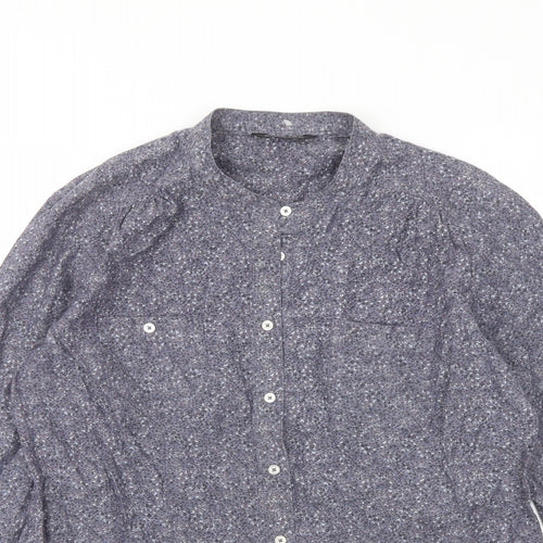 Marks and Spencer Womens Grey Geometric Cotton Basic Button-Up Size 12 Round Neck