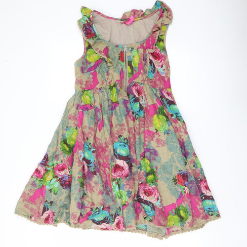 NEXT Womens Multicoloured Floral Cotton A-Line Size 10 Scoop Neck Zip