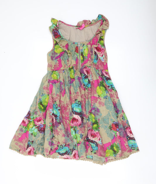 Front view of Next women’s multicoloured floral cotton a-line, size UK 10, scoop neck zip