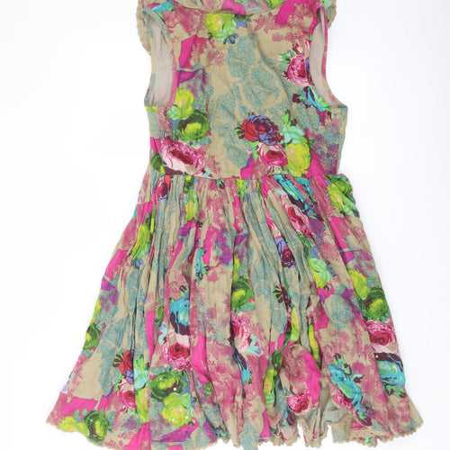NEXT Womens Multicoloured Floral Cotton A-Line Size 10 Scoop Neck Zip